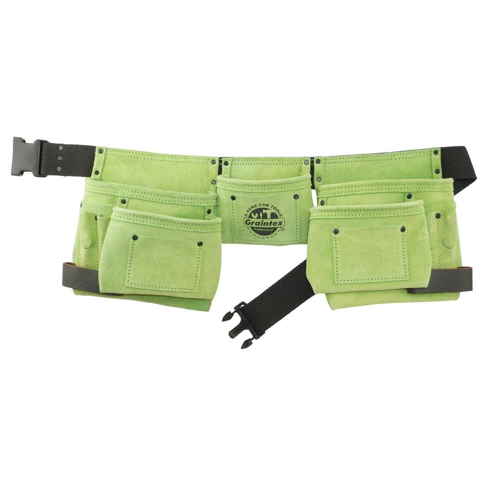 11-Pocket Suede Leather Lime Green Tool Apron with 2 Hammer Loops - Hercitys