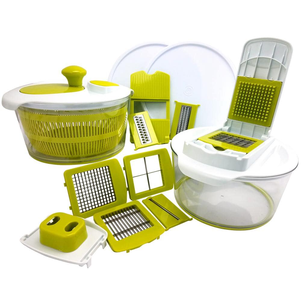 10-in-1 Multi-Use Salad Spinner with Slicer, Dicer and Chopper - Hercitys