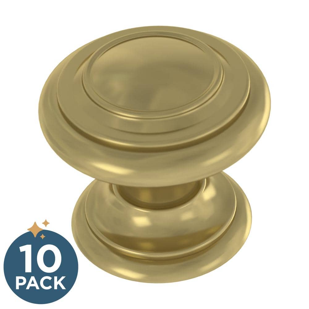 10-Pack Simple Double Ring 1-1/8 in. (29 mm) Classic Satin Gold Round Cabinet Knobs - Hercitys