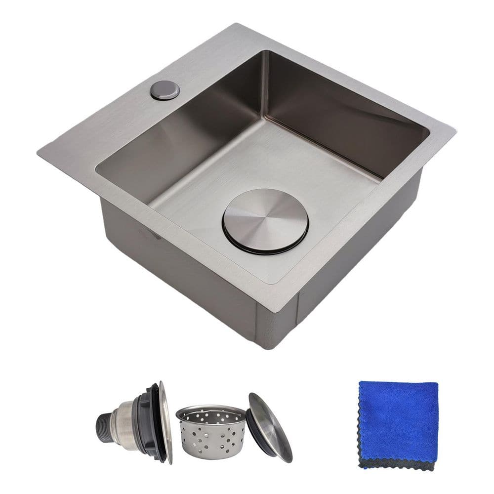 15in. Drop-In Bar Sink-18G Stainless Steel Single Bowl Brushed Finish 15 in. x 15 in. Small Kitchen Sink Outdoor RV sink - Hercitys