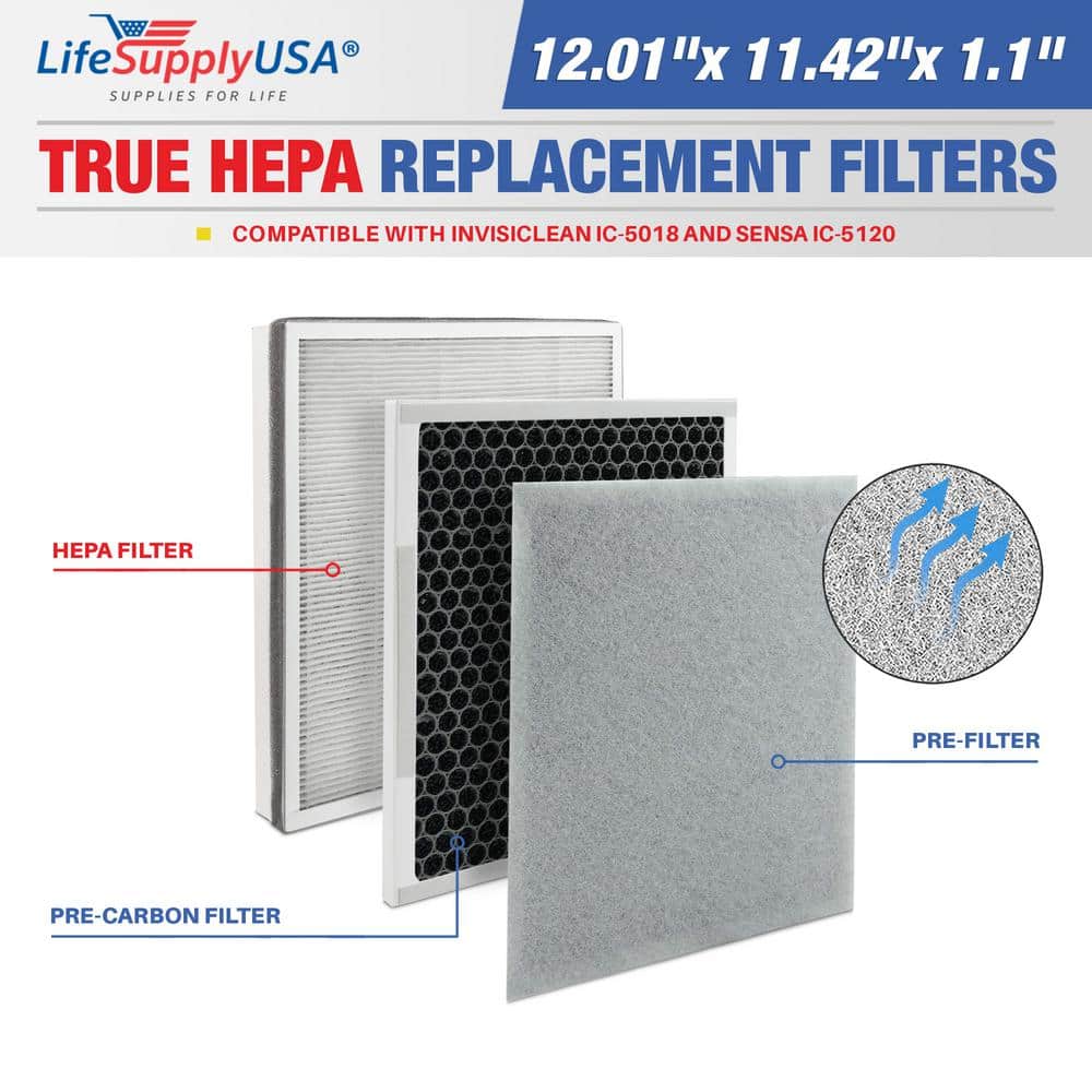 3-in-1 True HEPA Replacement Filter Plus Pre-Filter Plus Carbon Filter Compatible Sensa InvisiClean IC-5018 and IC-5120 - Hercitys