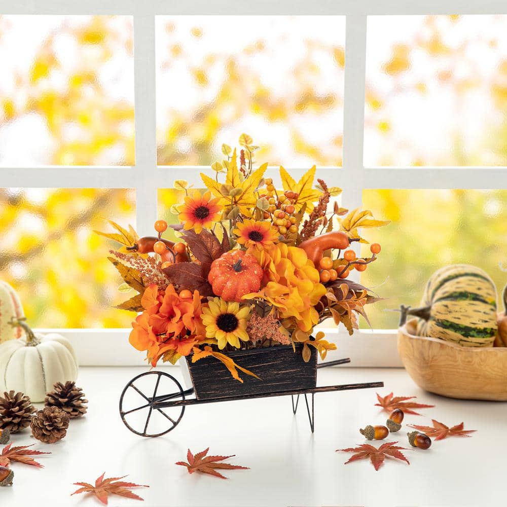 12 in. H Fall Floral Cart Centerpiece - Hercitys