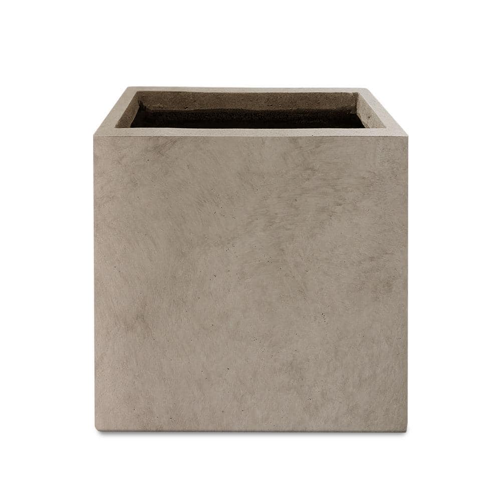 12″ W Square Lightweight Weathered Concrete Metal Indoor Outdoor Planter Pot w/Drainage Hole - Hercitys