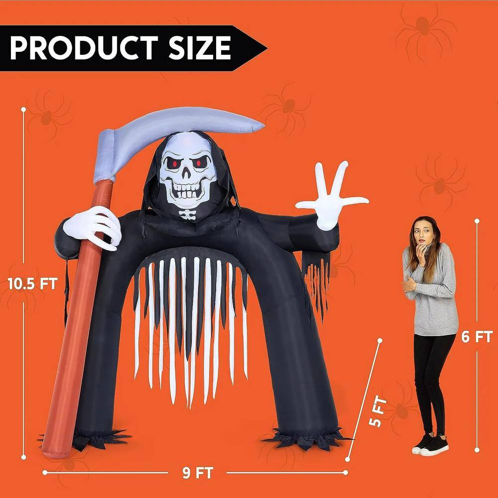 10.5 FT Black Halloween Inflatable Grim Reaper Archway made of Polyester - Hercitys
