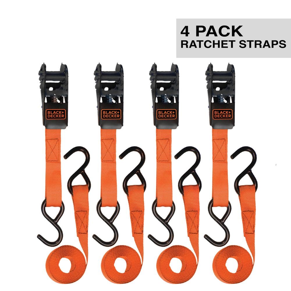 10 ft. x 1 in. Light Duty Ratchet Tie-Down Straps, 900 LB. Break Strength (4-Pack) - Hercitys