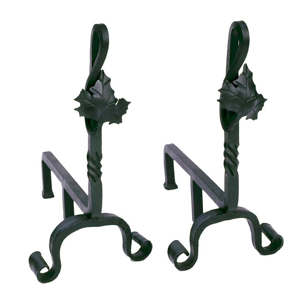 15.25 in. Tall Black Decorative Maple Leaf Andirons for Fireplace Logs - Hercitys