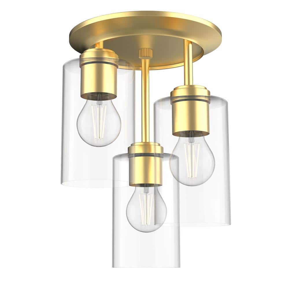 5 in. 3-Light Modern Gold Semi Flush Mount Ceiling Light with Clear Glass for Indoor Room - Hercitys