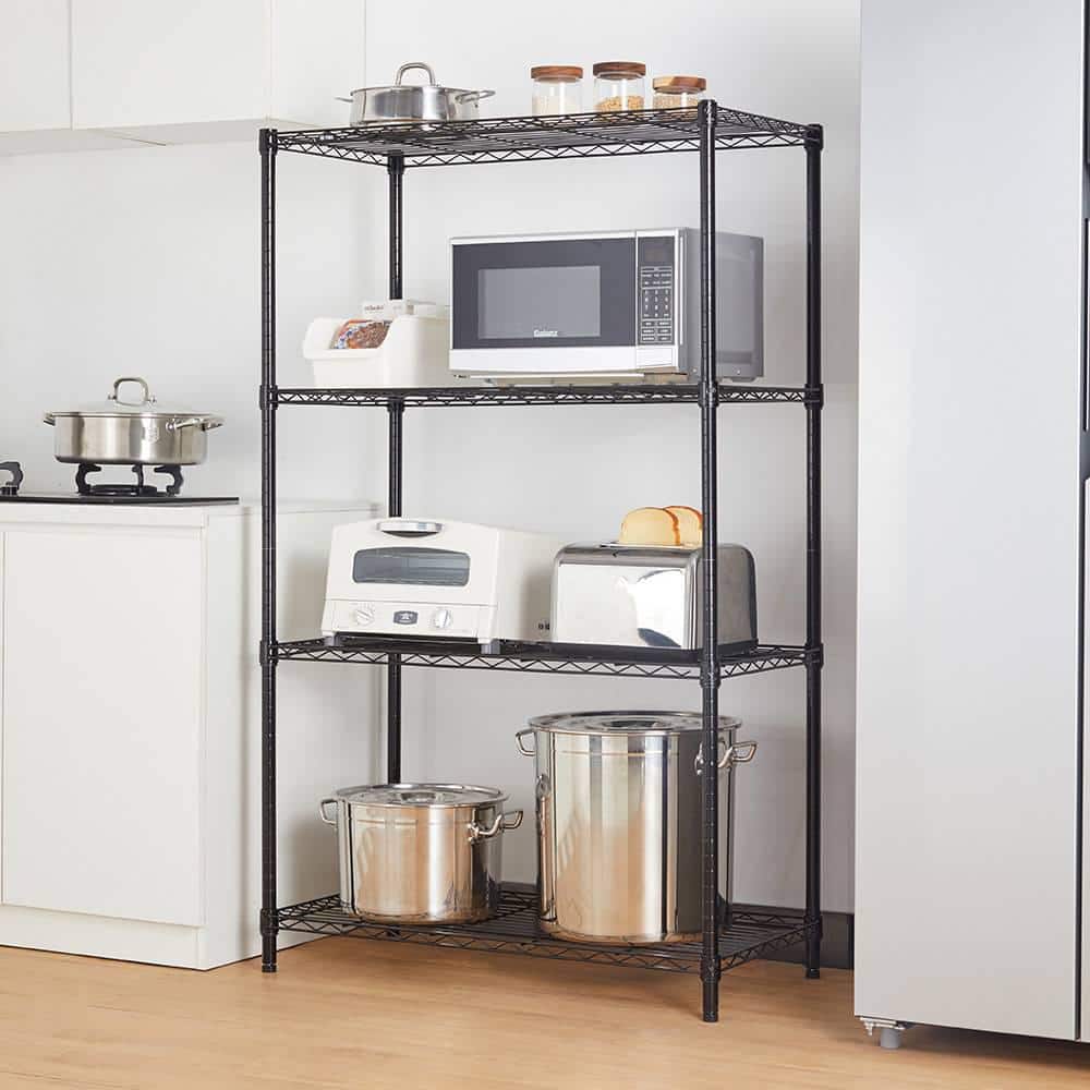 4-Tier Steel Wire Shelving Unit Black Coating Finish - Hercitys