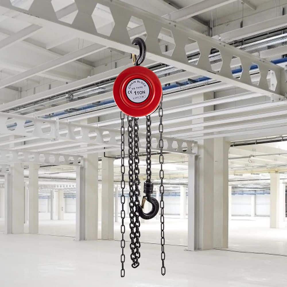 1-Ton Capacity Hand Chain Hoist 8 ft. Lift Manual Chain Hoist for Lifting Goods in Transport, Construction Sites, Red - Hercitys