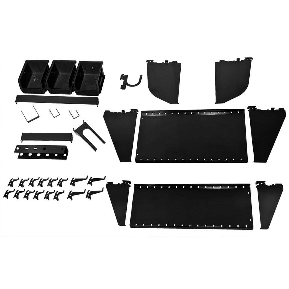 1 in. Vertical Black Slotted Metal Pegboard Workstation Accessory Kit - Hercitys