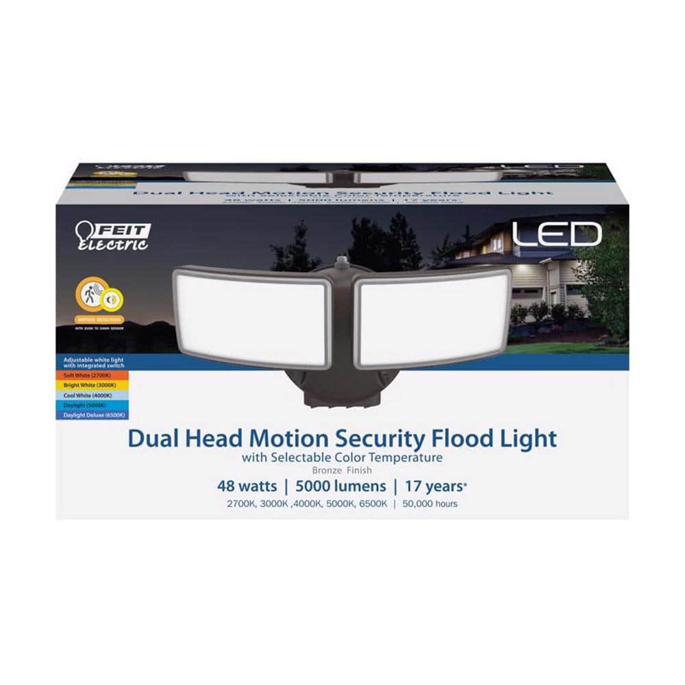 48-Watt 5000 Lumens Motion-Sensing Hardwired LED Bronze Security Flood Light - Hercitys