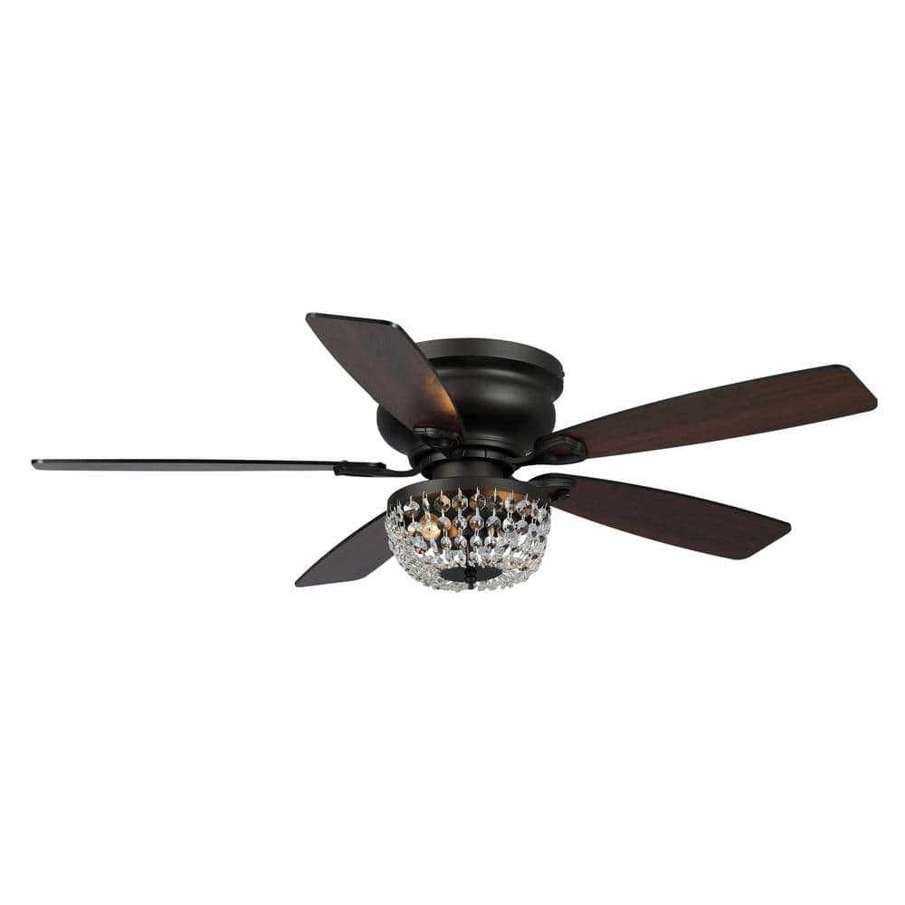 48 in. Indoor New Bronze Flush Mount Crystal Ceiling Fan with Light Kit and Remote Control - Hercitys