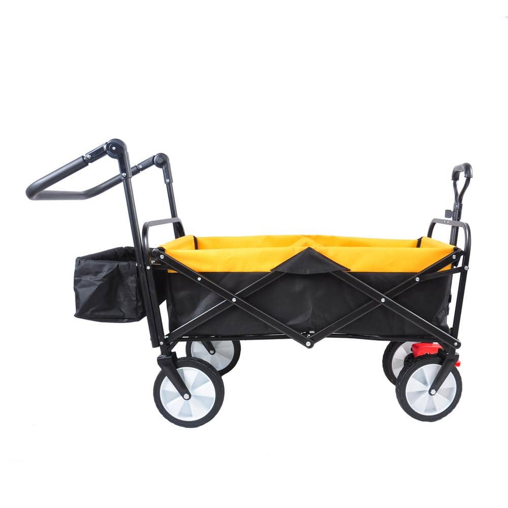 3 cu. ft. Black and Yellow Fabric Outdoor Utility Folding Wagon Garden Cart with Drink Holder, Adjustable Handle - Hercitys