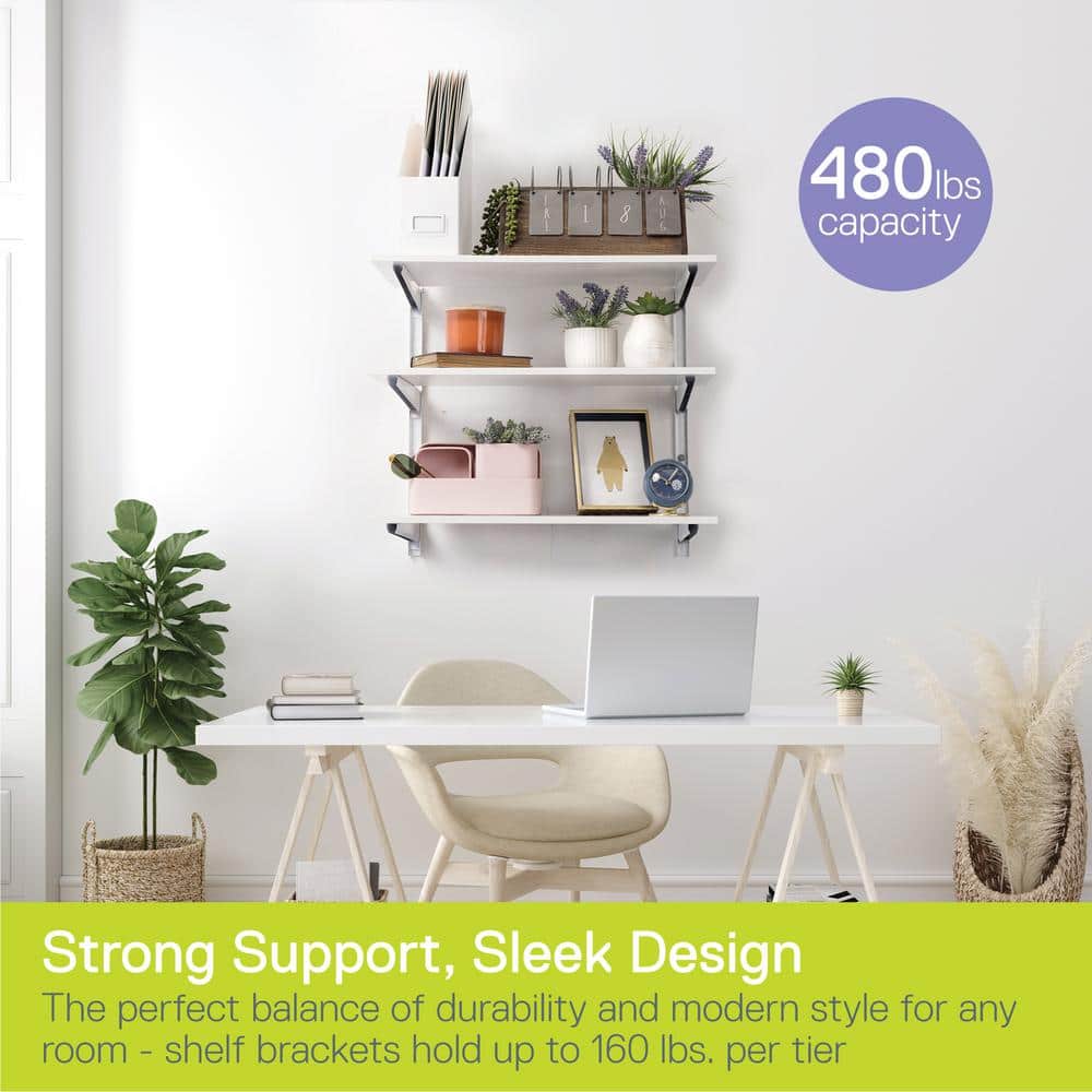 1.5 in. W x 12 in. D x 21 in. H White Heavy Duty Wall Rack, Holds 480 lbs., Adjustable 3-Tier Steel Garage Wall Shelf - Hercitys