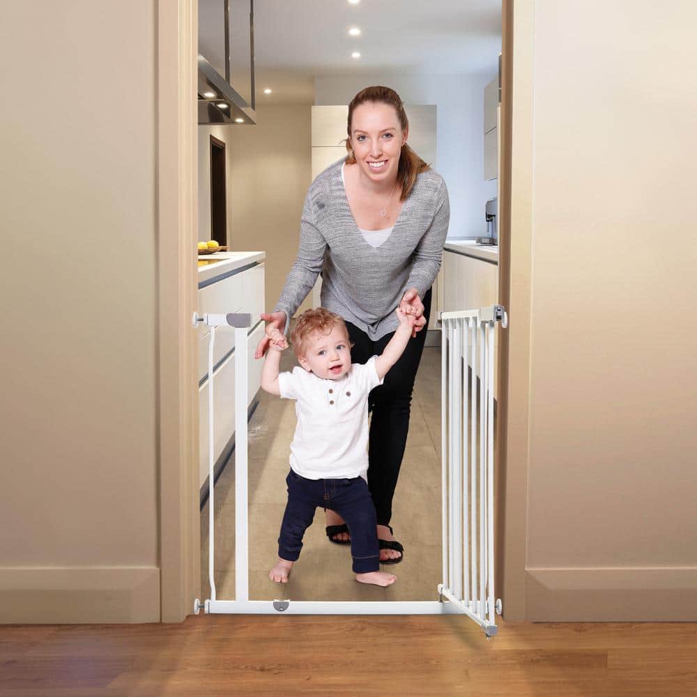 30 in. Tall Metal Ava 29.5 in. -36.5 in. Wide Pressure Mounted Walk-Thru Baby Gate – White - Hercitys