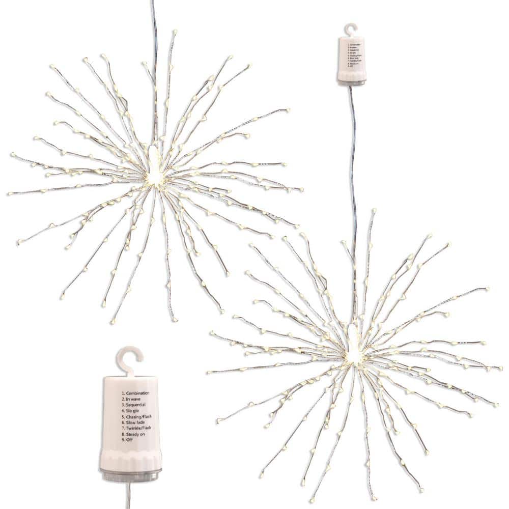 200-Light Bulbs Warm White Battery Operated Starburst LED Lights with Remote Control (Set of 2) - Hercitys
