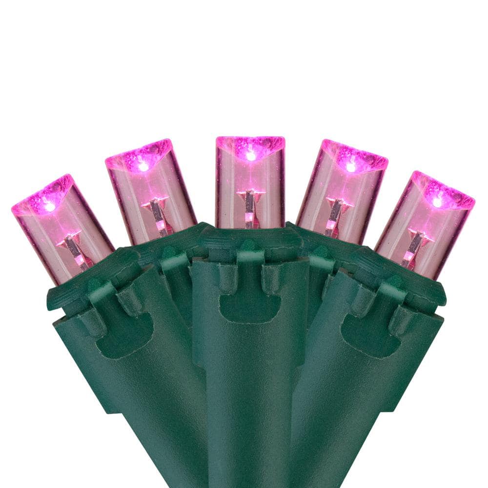 1 in. Pinkish-Purple LED Wide Angle Christmas Lights with Green Wire (Set of 60) - Hercitys