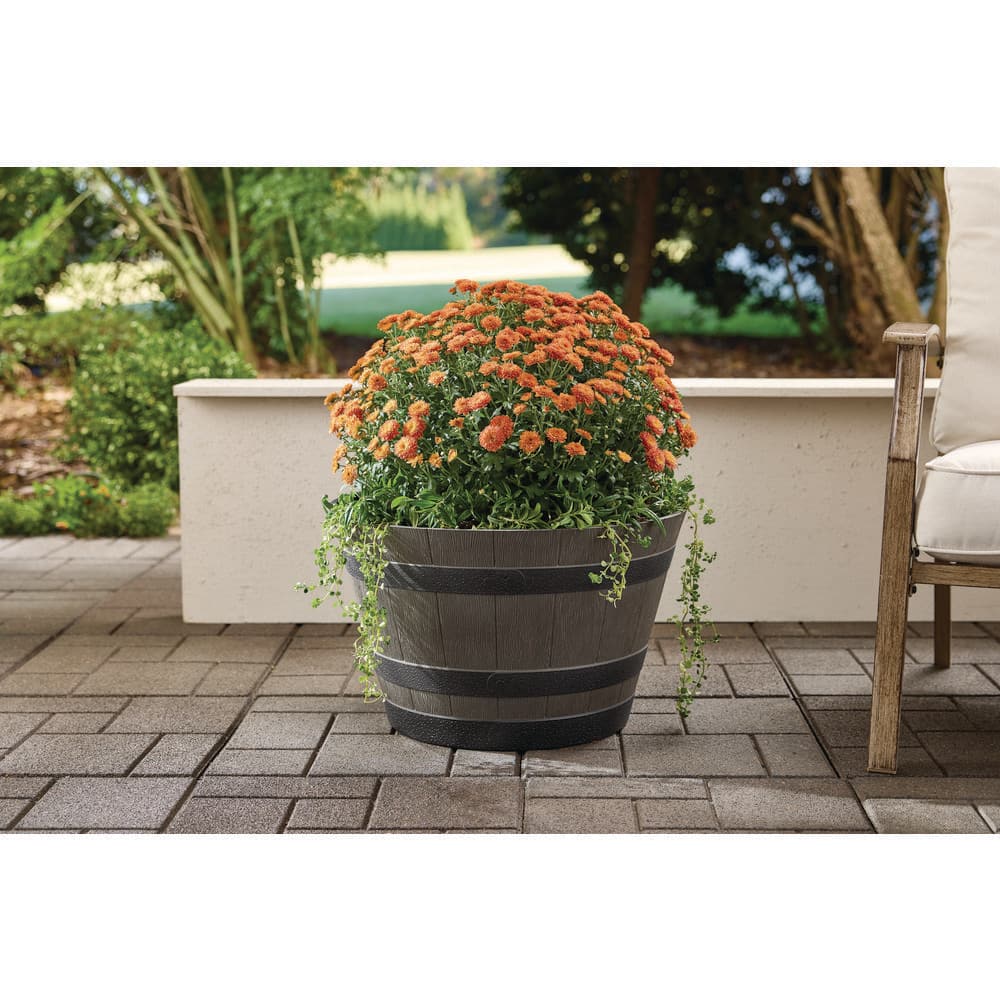 22 in. Cameron Whiskey Barrel Resin Planter (22 in. D x 13.5 in. H) with Drainage Hole - Hercitys