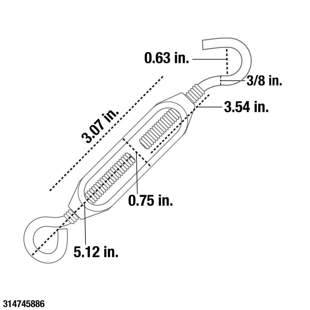 3/8 in. x 7-3/4 in. Turnbuckle Hook/Eye - Hercitys