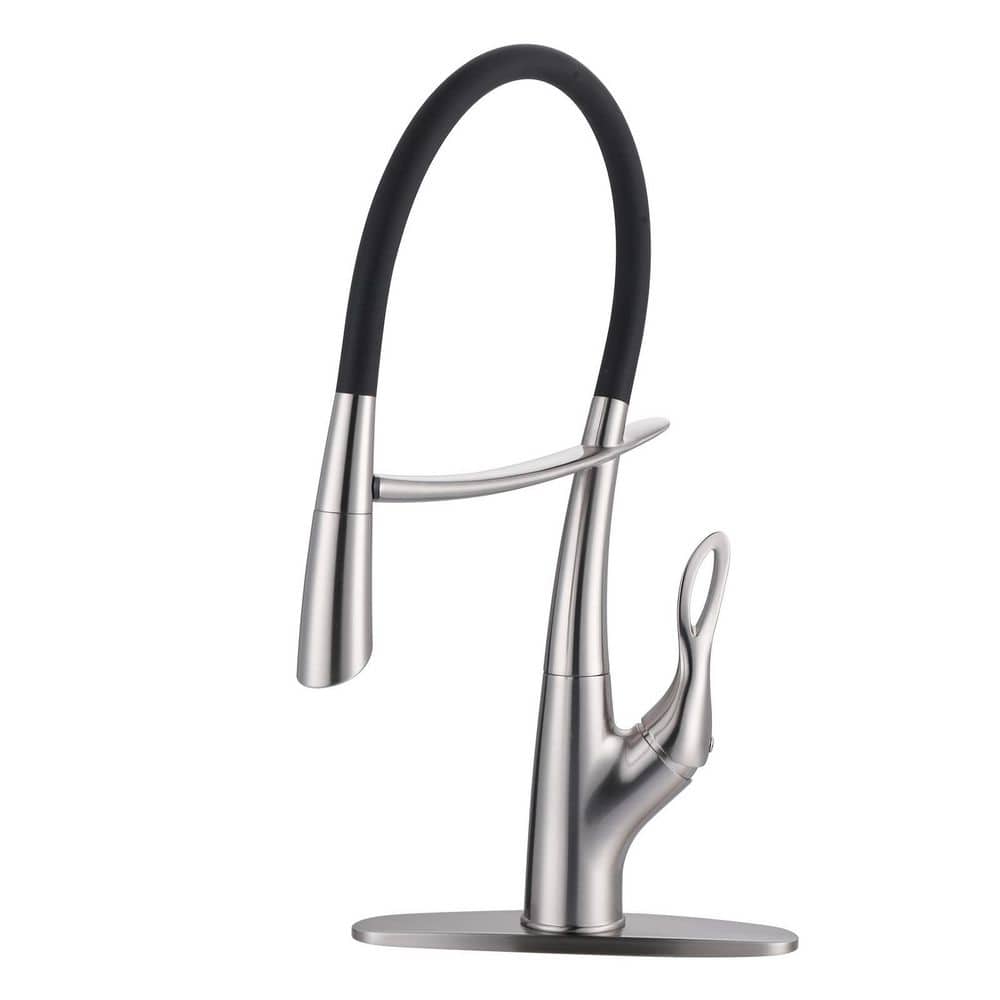19.9 Magnetic 360 ° Spout Swivel Pull Down Sprayer Kitchen Faucet with Deckplate and Supply Line in Brushed Nickel - Hercitys
