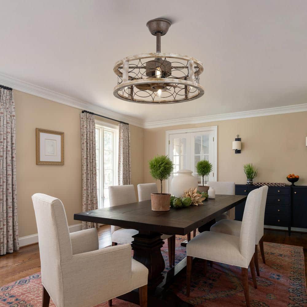 18 in. Indoor Farmhouse 4-Light Distressed Wooden Beige Shabby Chic Ceiling Fan with Remote - Hercitys