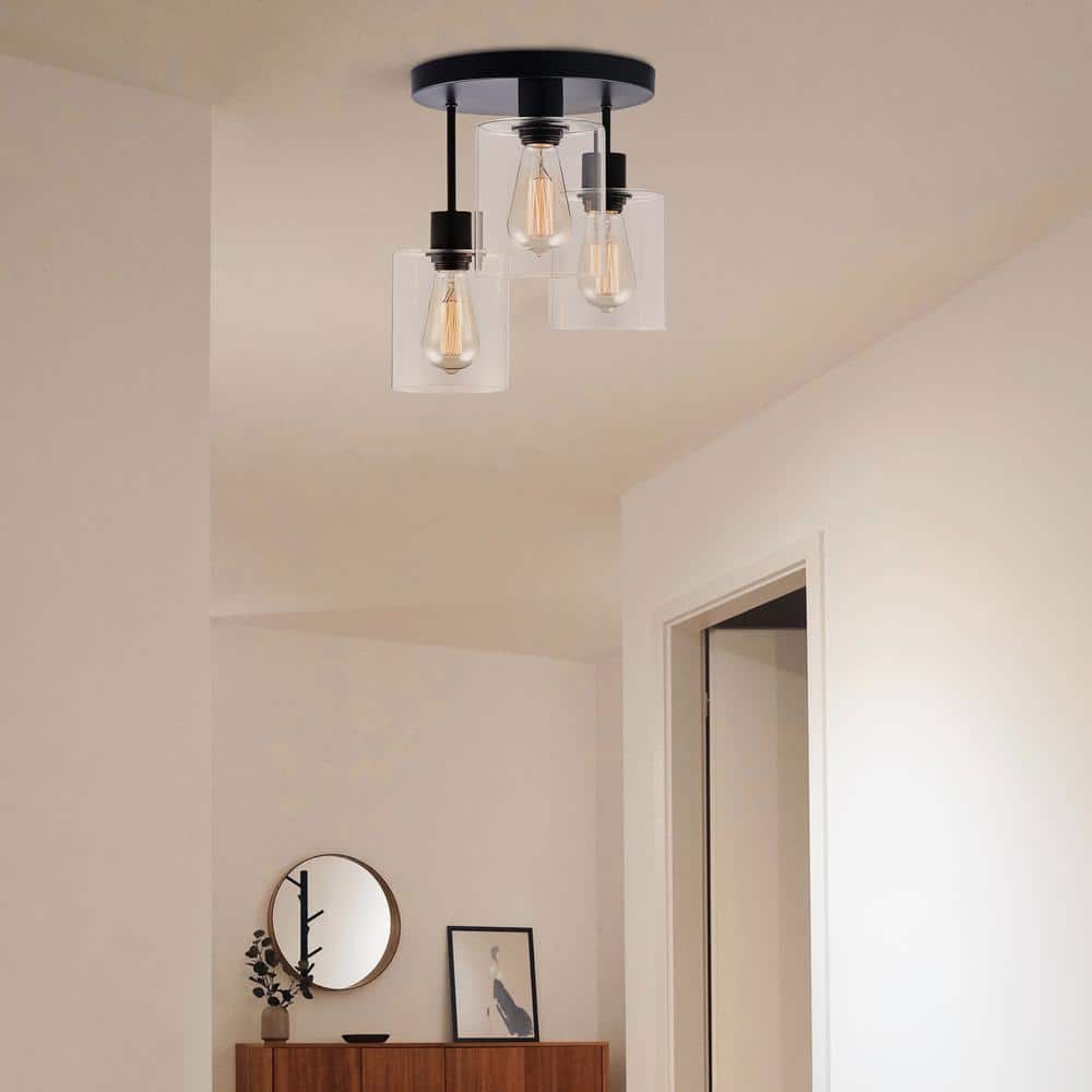 11 in. 3-Light Matte Black Cluster Semi-Flush Mount - Hercitys