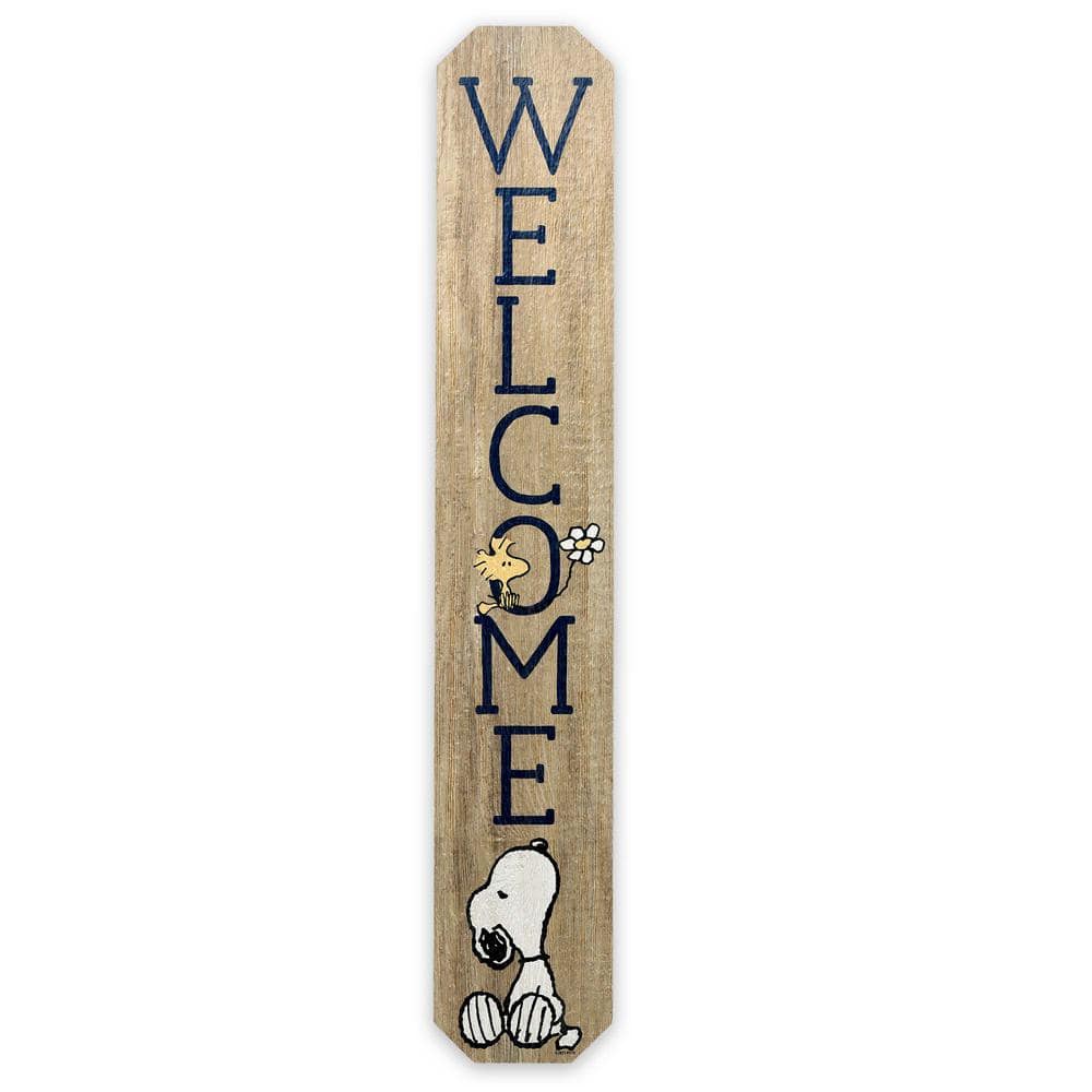 46 in. Weather-Resistant Snoopy and Woodstock Welcome Spring Vertical Wood Porch Decor - Hercitys
