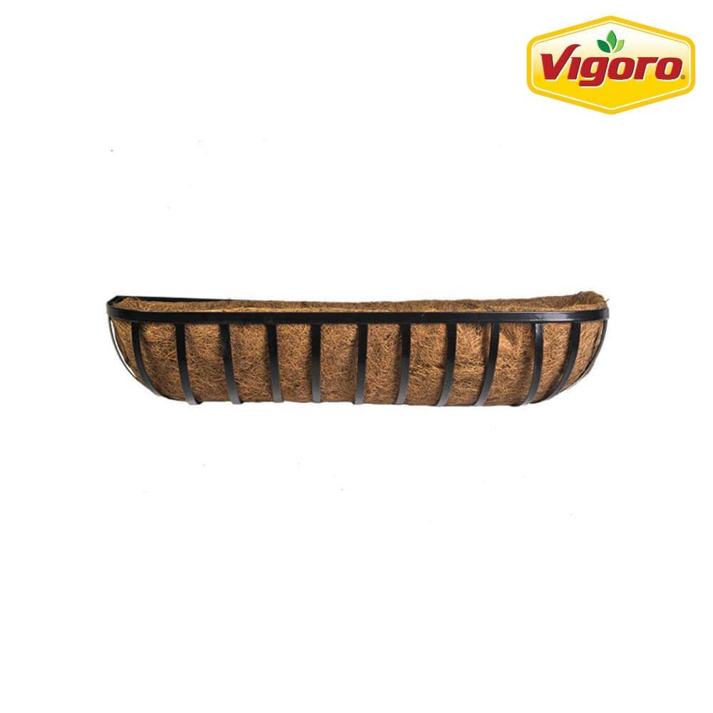 36 in. x 7.3 in. Black Metal English Trough with Coco Liner - Hercitys