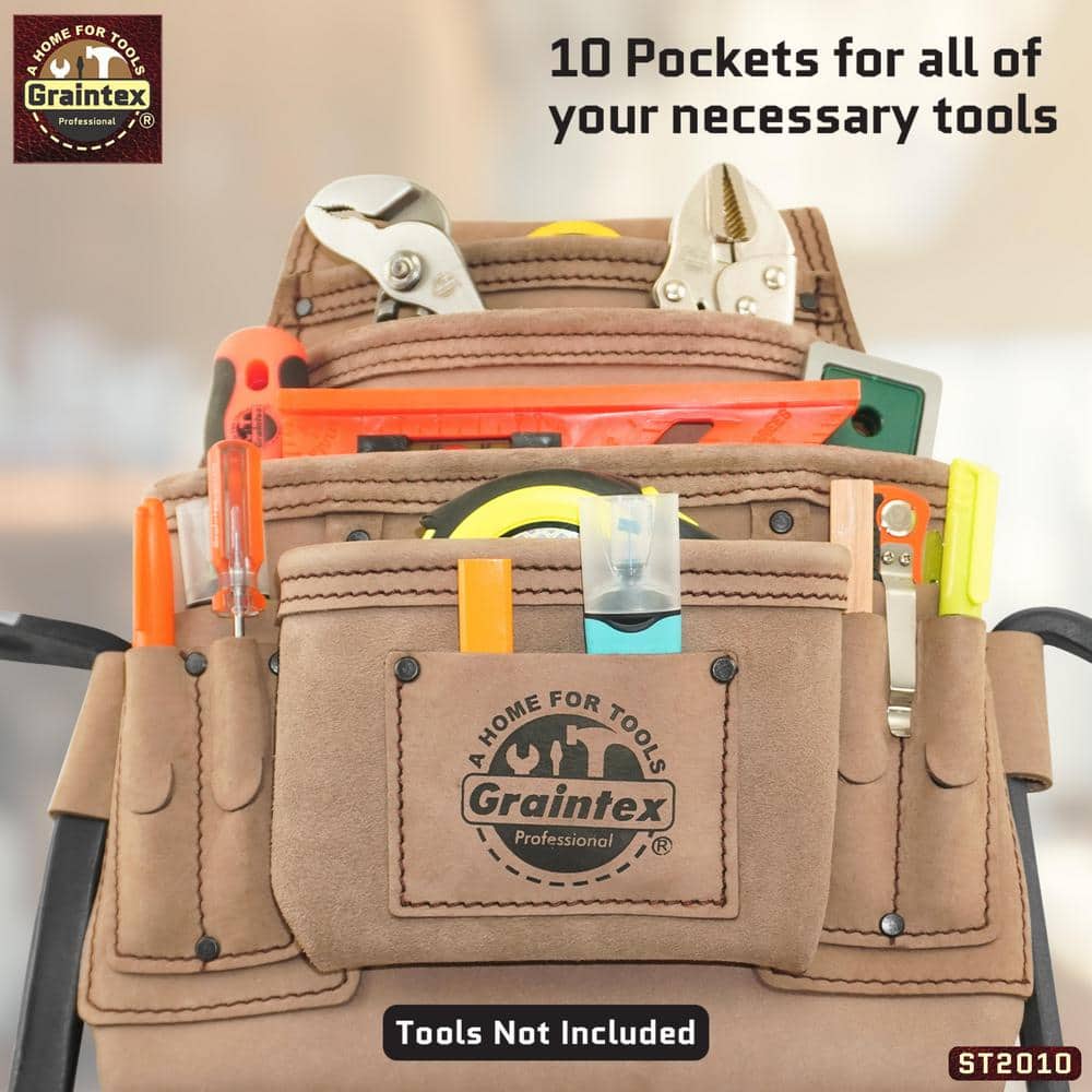 10 Pocket Beige Top Grain Leather Nail and Tool Pouch - Hercitys