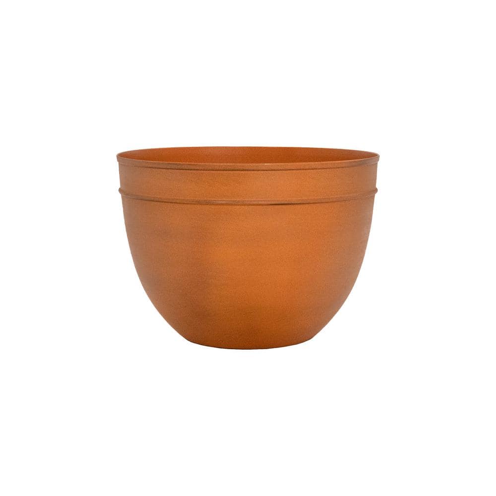 12 in. W Small Round Burnt Sienna Galvanized Steel Planting Pot, Indoor Outdoor Use, Garden Accent - Hercitys