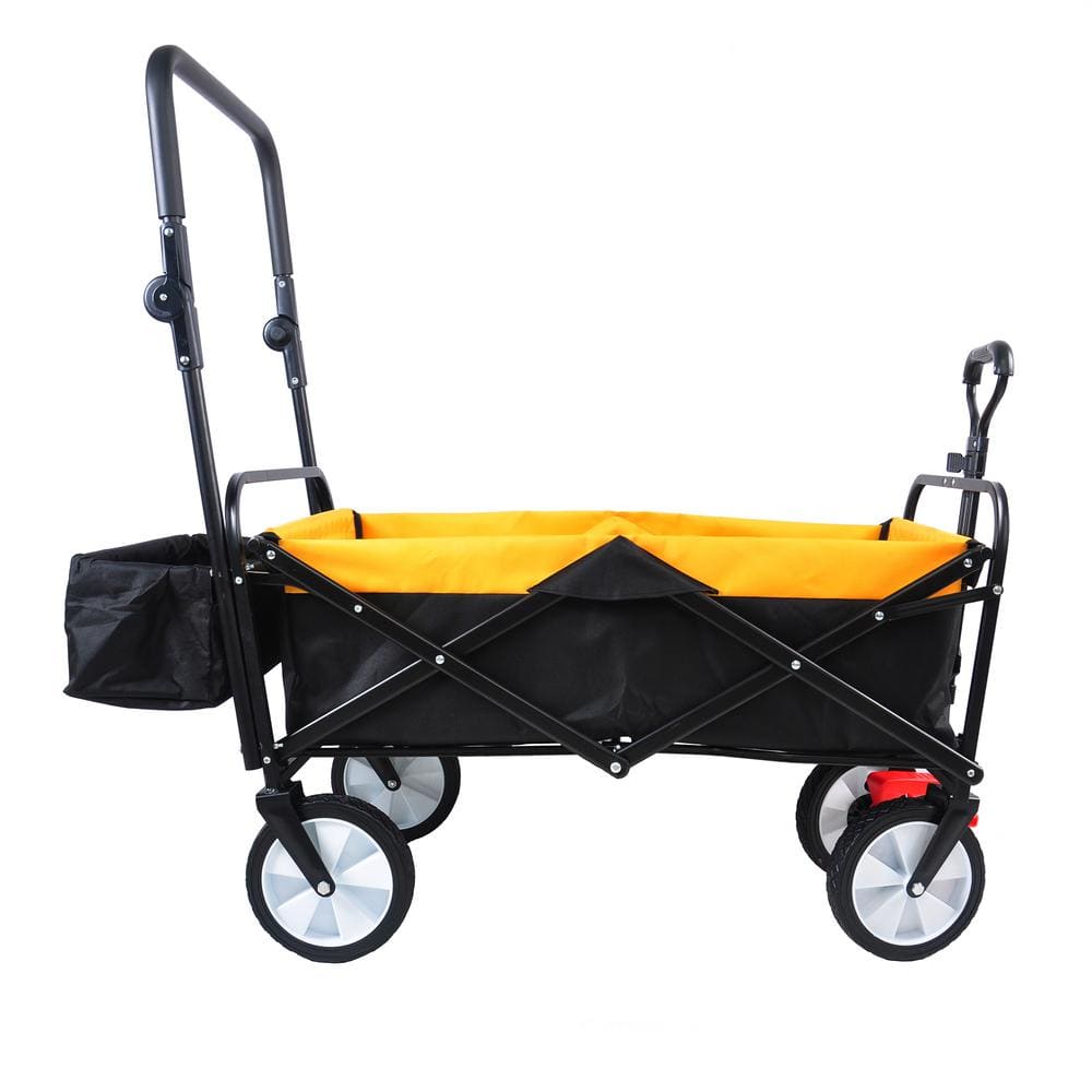 3.6 cu. ft. Yellow Steel Folding Garden Cart with Adjustable Handles and Brakes - Hercitys