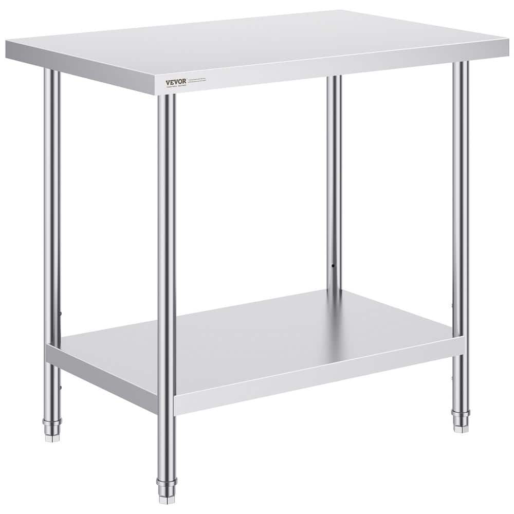 24 x 36 x 34 In. Stainless Steel Commercial Kitchen Prep Table Silver, 750 lbs. Load Capacity with 3-Adjustable Height - Hercitys