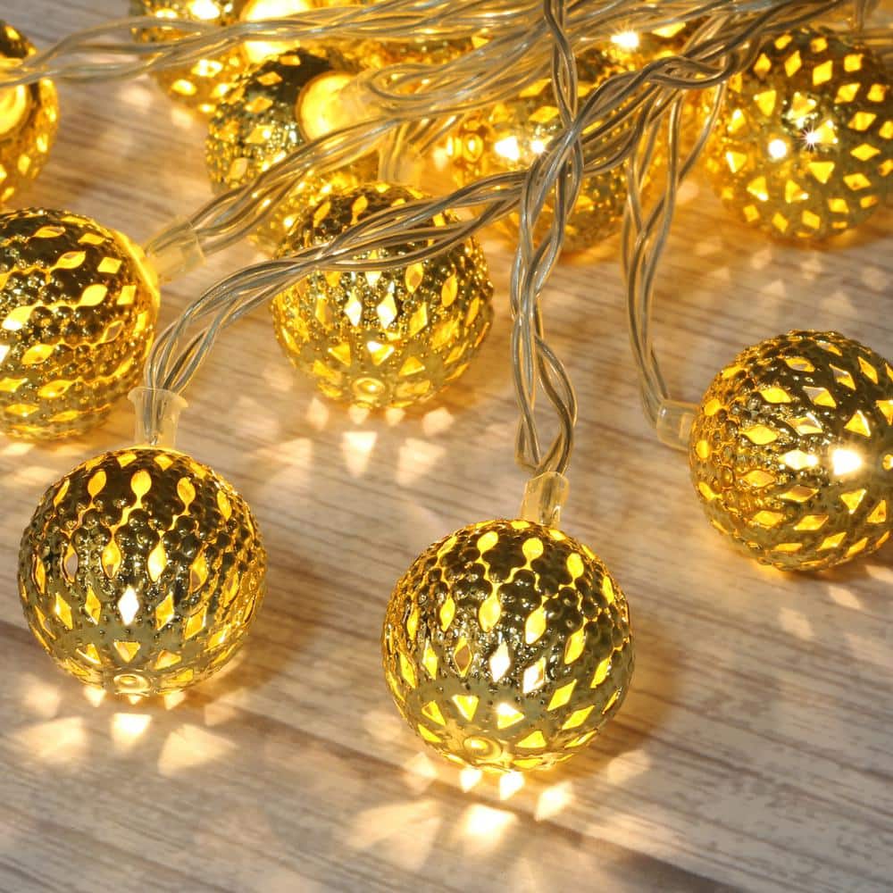 10 ft. 20 LED Moroccan Globe LED Fairy String Lights – Battery Powered Party Hanging Waterproof Lights Decor Warm White - Hercitys