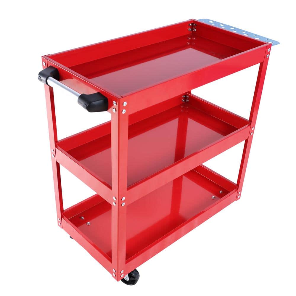 3-Tier Steel 4-Wheeled Shelves Storage Utility Cart in Red, 450 lbs. Capacity - Hercitys