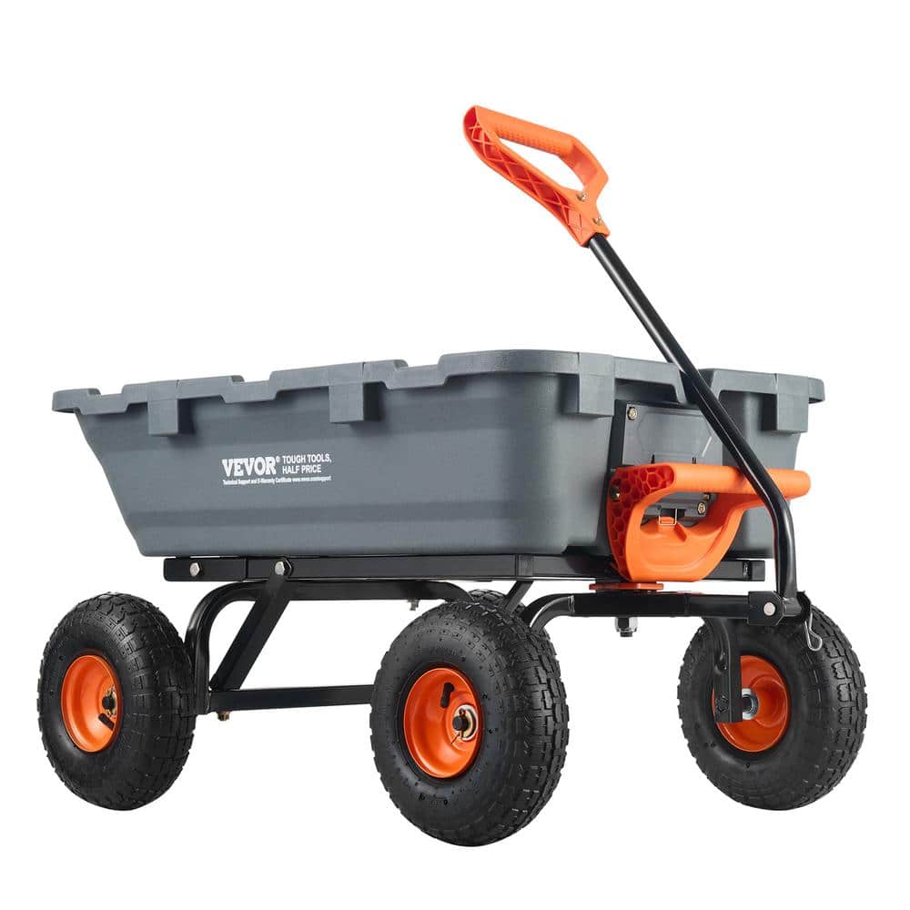 3.1 cu. ft. Dump Cart Poly Steel Frame Dump Wagon with 2-in-1 Convertible Handle Utility Garden Cart - Hercitys