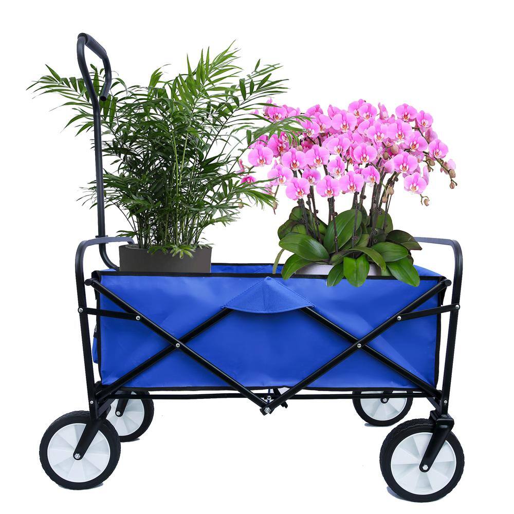 4.5 cu. ft. Steel Garden Cart, Folding Wagon Garden Shopping Beach Cart, Blue - Hercitys