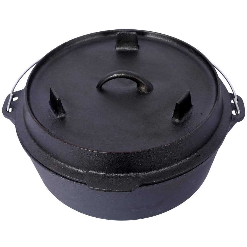 4.5 qt. Round Cast Iron Dutch Oven in Black with Skillet Lid and Leg Base for Camping, Cooking BBQ, Baking Campfire - Hercitys
