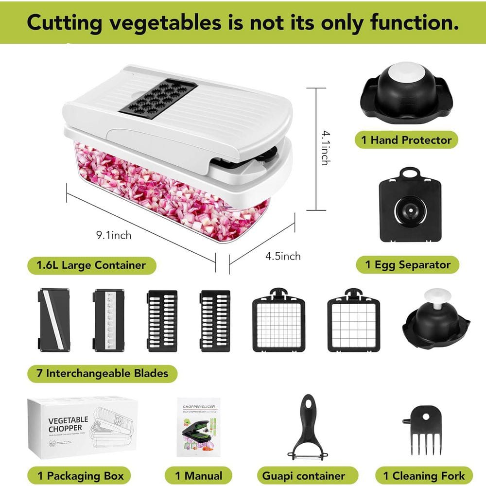 12-in-1 Multifunctional Vegetable Chopper with 7 Blades White Kitchen Essential with Container Stainless Steel Tool - Hercitys