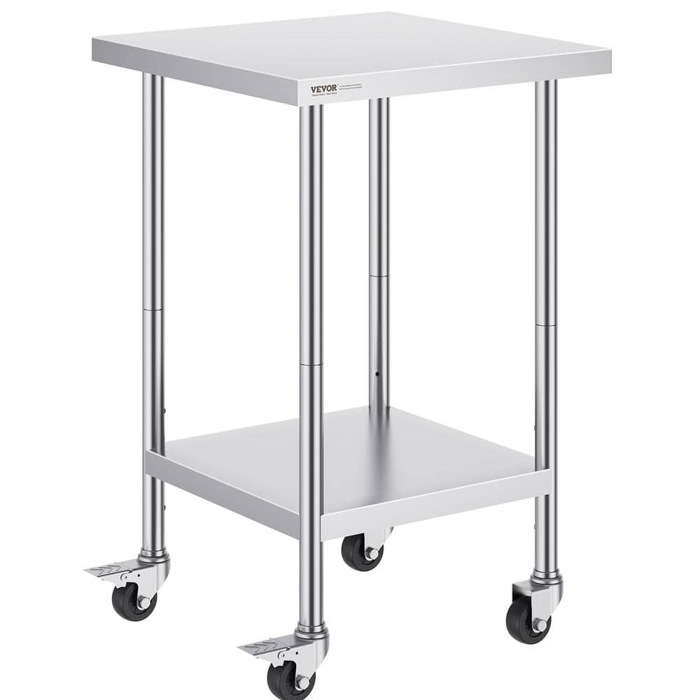 2-4 x 2-4 x 38 in. Stainless Steel Kitchen Prep Table 700 lbs. Load Capacity 3 Adjustable Height Worktable Silver - Hercitys