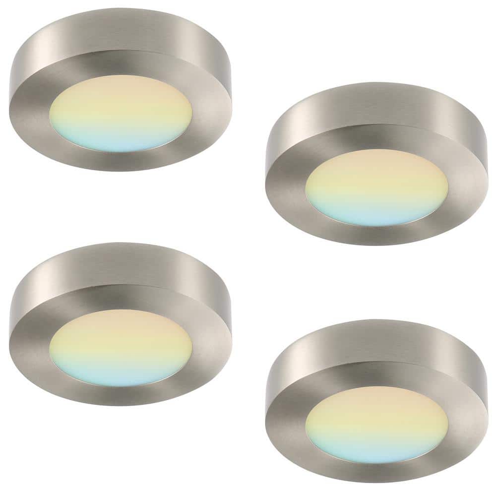 4-Pack 5.5 in. Round Color Selectable Integrated LED Flush Mount Downlight, Brushed Nickel - Hercitys