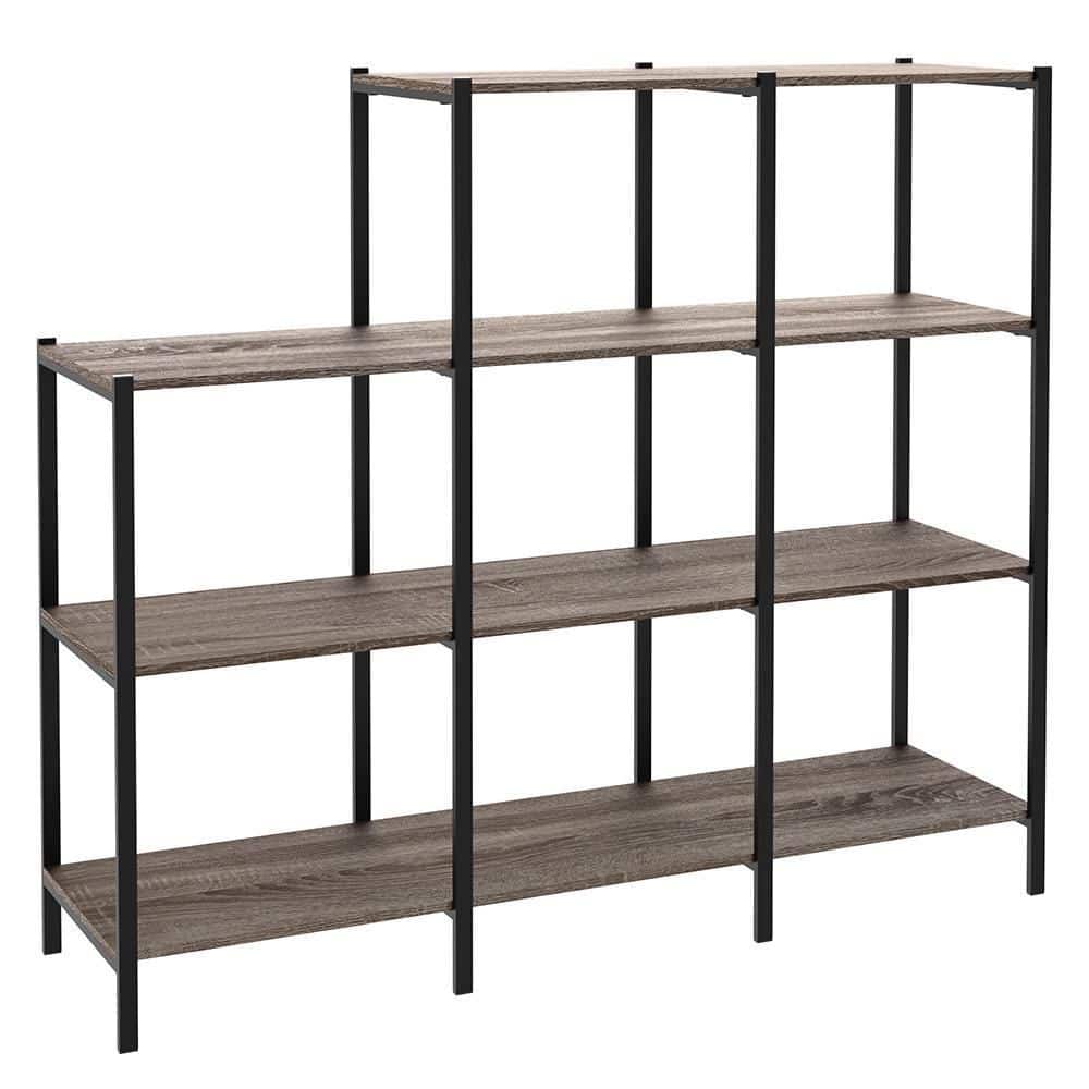 4-Tier Weathered Gray Freestanding Shelving Unit for Living Rooms and Home Offices - Hercitys