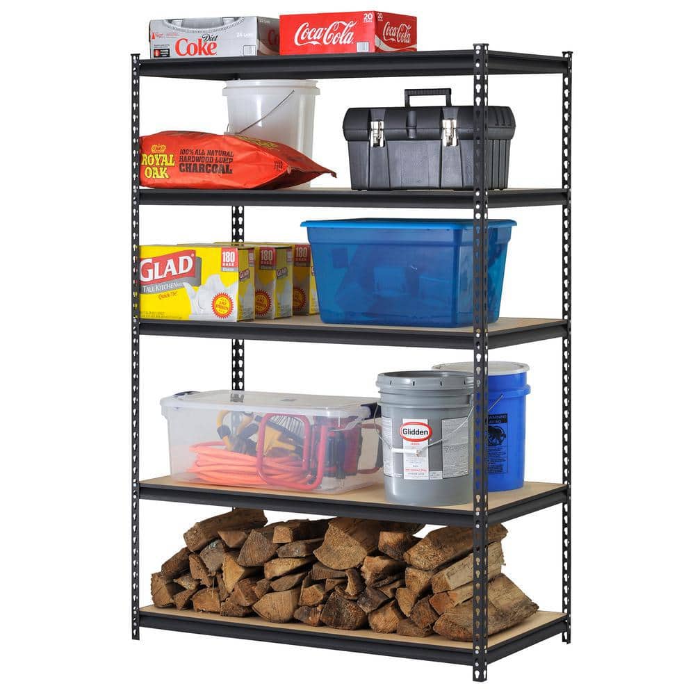 5-Shelf Steel Shelving Unit in Black (72 in. H x 48 in. W x 18 in. D) - Hercitys