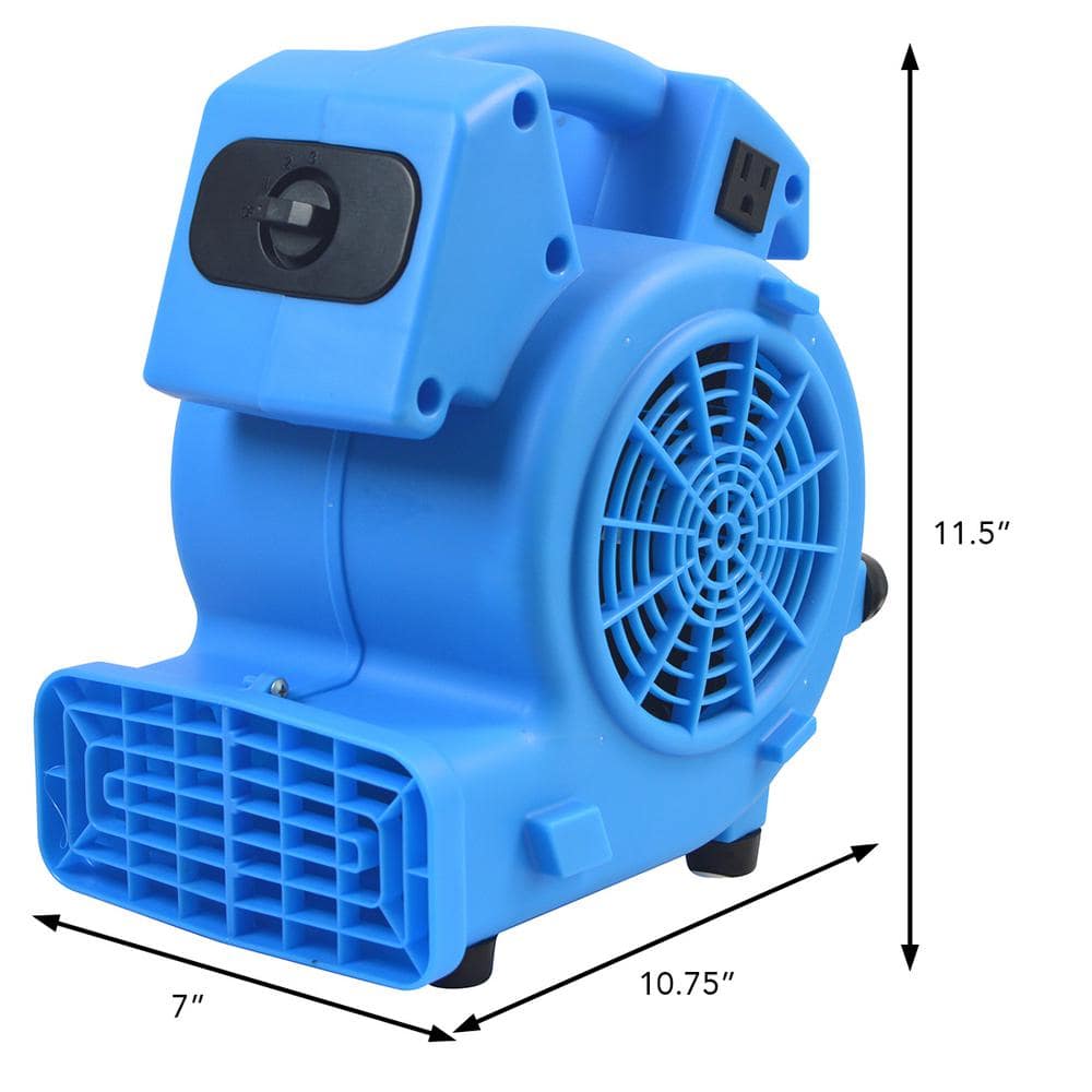 11 in. 1/8 HP 3-Speed Blower Fan in Blue with Daisy Chain Capability, Stackable - Hercitys