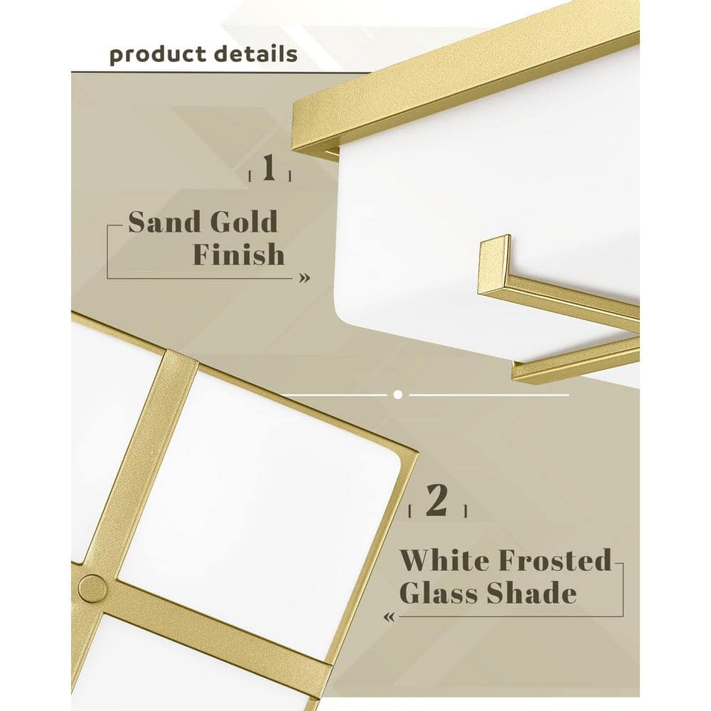 11 in. 2-Light Gold Flush Mount With Frosted Glass Shade and No Bulbs - Hercitys