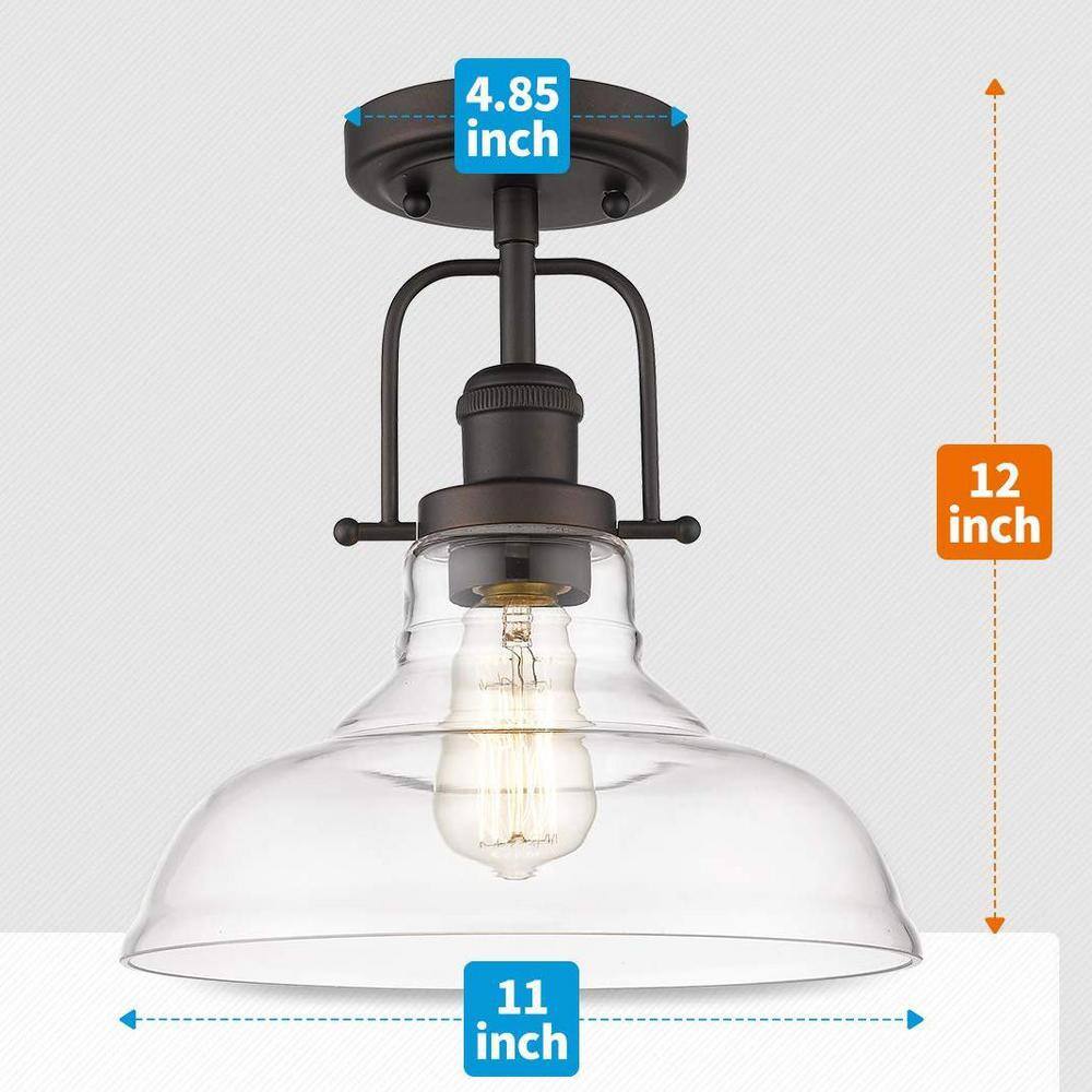 11 in.1-Light Oil Rubbed Bronze Finish With Clear Glass Semi-Flush Mount Light - Hercitys
