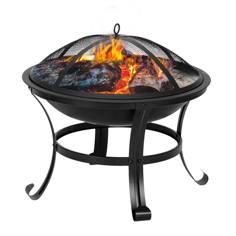 22 in.W Round Metal Wood Burning Fire Pit with Poker - Hercitys