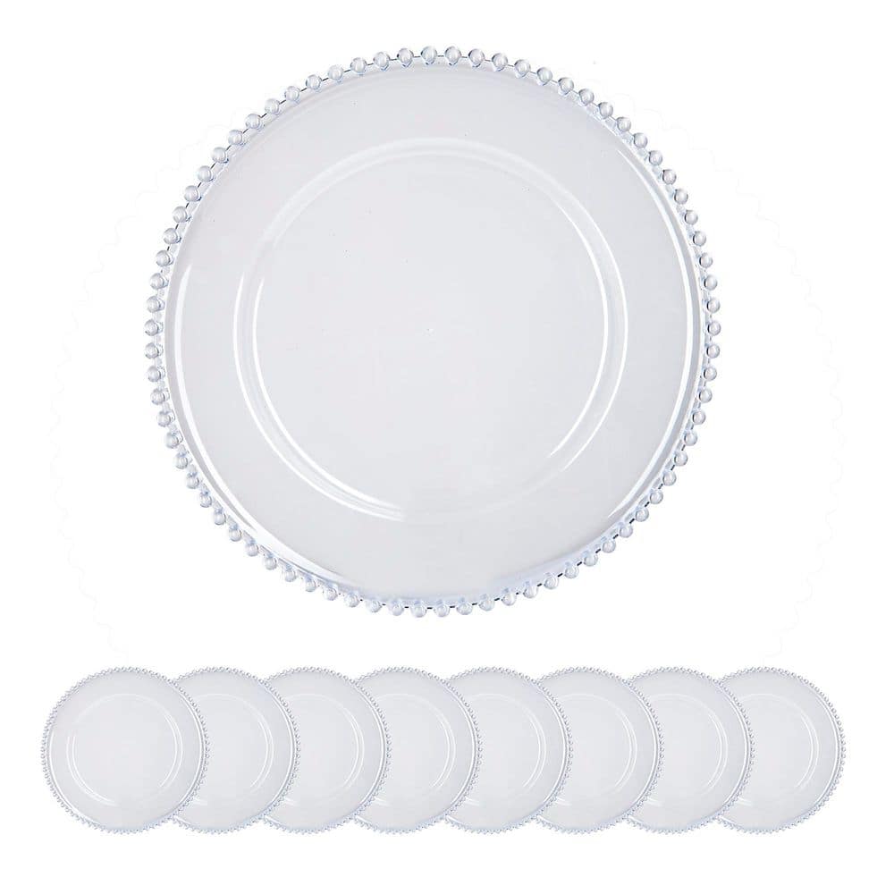 13 in. Clear Plastic Charger Plate (Set of 8) for Dinner Plates, Easy Care - Hercitys