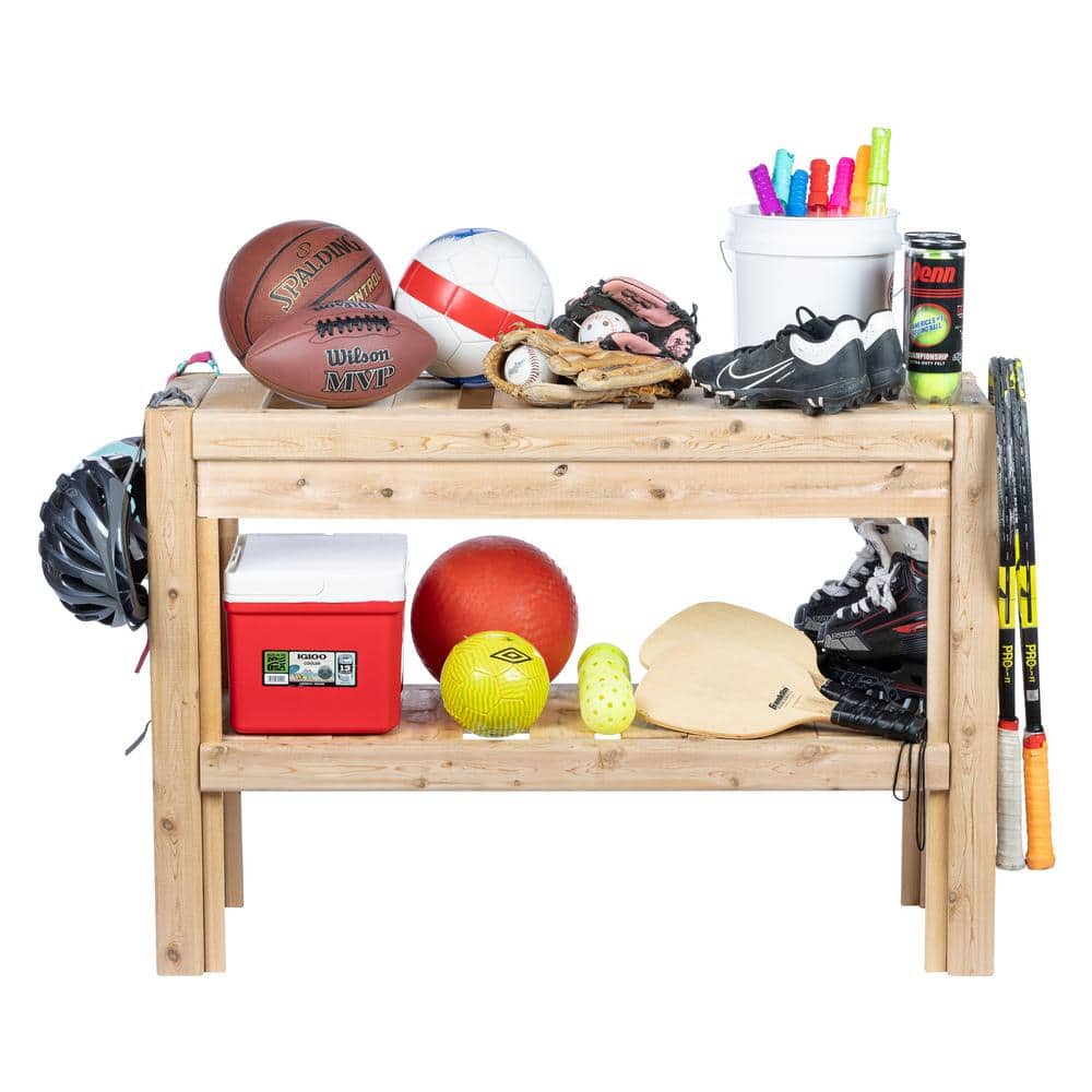 2 Tiers Cedar Adjustable Shelf Garage Storage Shelving Unit in Unfinished Cedar Wood (44 in. W x 30 in. H x 16 in. D) - Hercitys