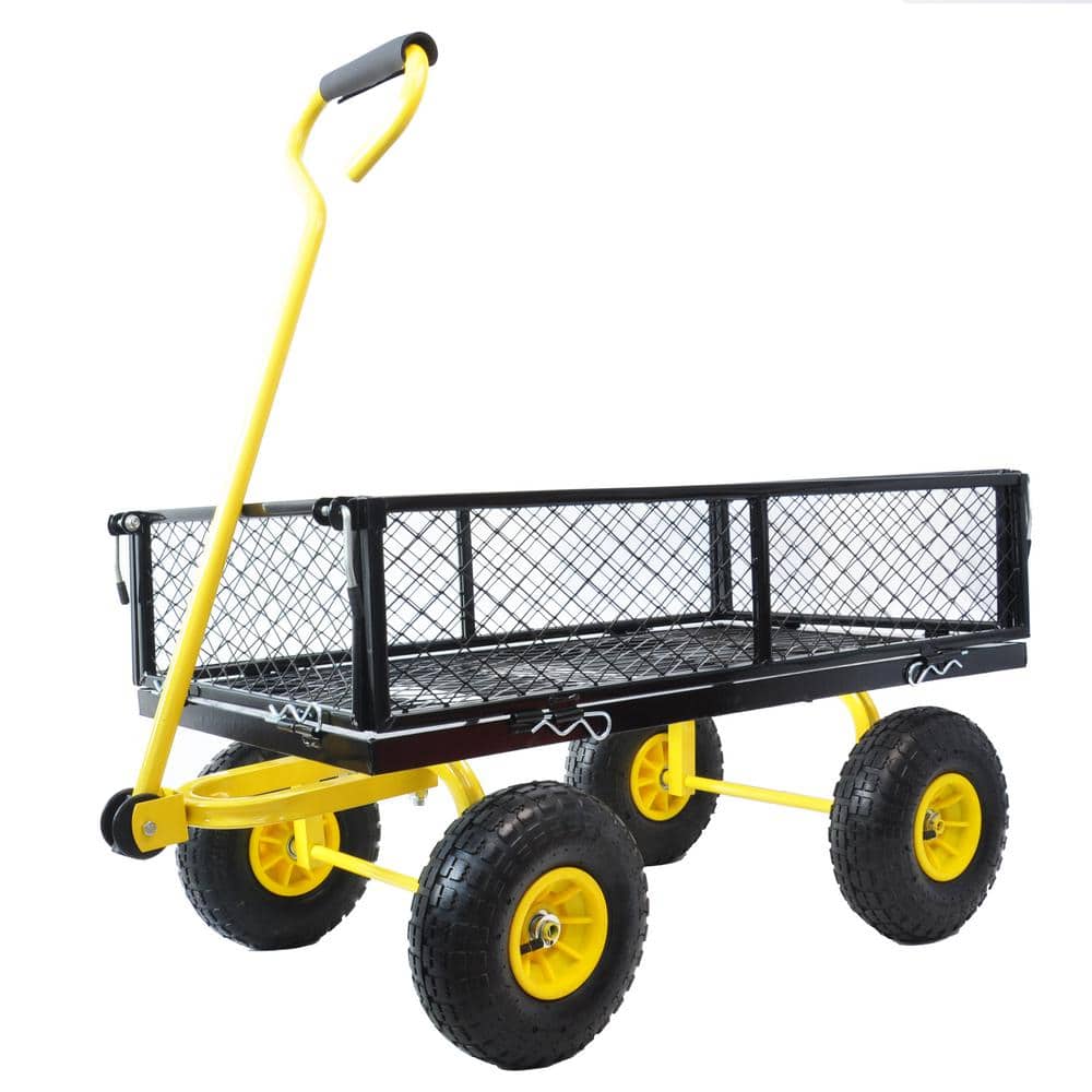 4.3 cu. ft. Outdoor Metal Camping Wagons Portable Garden Cart to transport firewood Grocery in Black - Hercitys