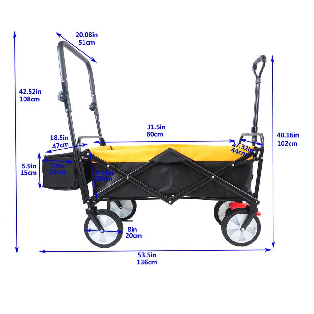 3.6 cu. ft. Yellow Steel Folding Garden Cart with Adjustable Handles and Brakes - Hercitys